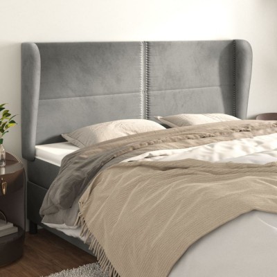 vidaXL Tăblie de pat cu aripioare gri deschis 163x23x118/128cm catifea 3117870 foto