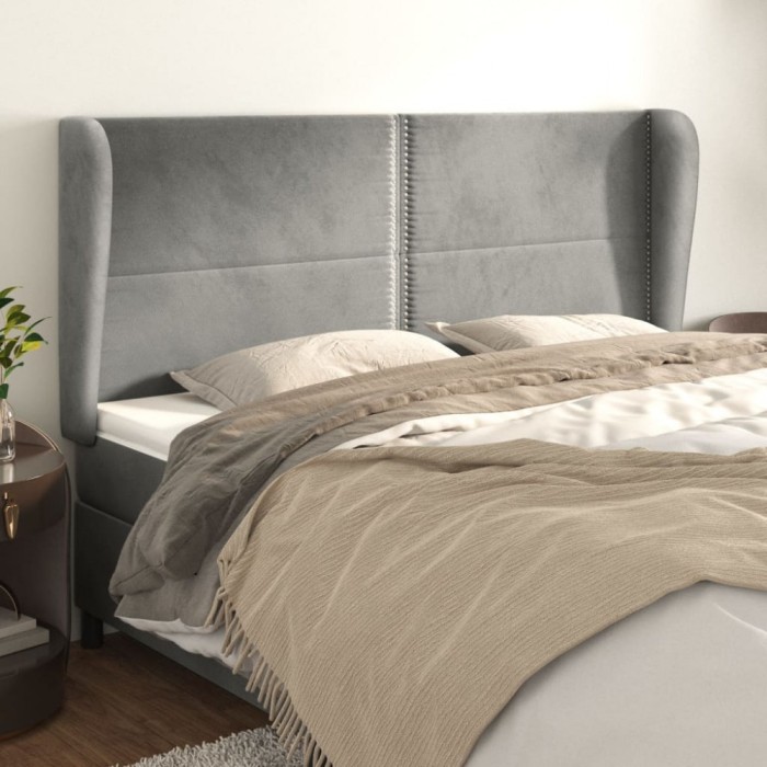vidaXL Tăblie de pat cu aripioare gri deschis 163x23x118/128cm catifea 3117870