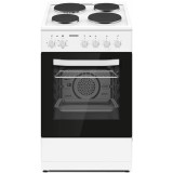 Aragaz Heinner HFSC-S56E4HMWH, 4 plite electrice, cuptor electric, clasa A, grill, ventilatie, 50x60cm, alb
