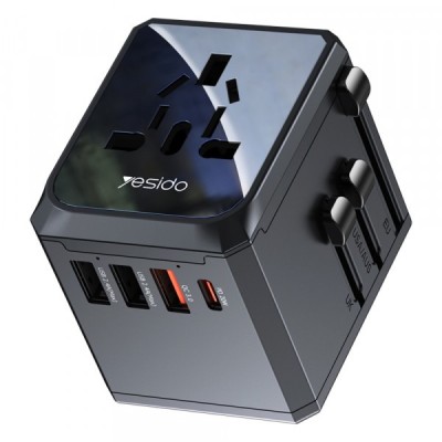 Incarcator Retea Yesido MC24 Travel, 20W, 3A, 3 x USB-A - 1 x USB-C, Negru foto