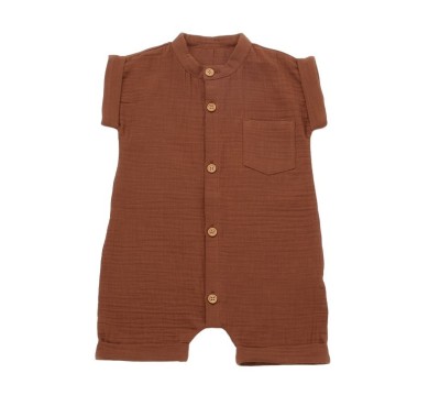 Salopeta de vara din muselina, BabyCosy, 100% bumbac organic, caramiziu (Marime: 9-12 luni) foto