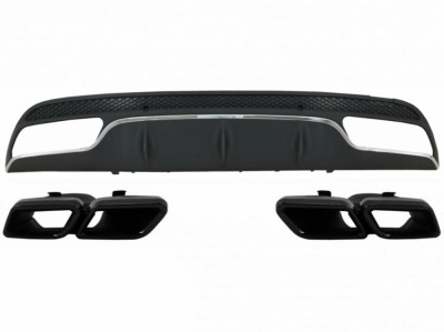 Difuzor Bara Spate cu Ornamente tobe Negre Mercedes C-Class W205 S205 (2014-2020) C63 Design doar pentru Sport Package Performance AutoTuning foto