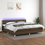 vidaXL Pat cu arcuri, saltea și LED, maro &icirc;nchis, 200x200 cm, textil