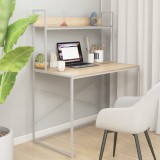 Cumpara ieftin Birou de computer, alb și stejar, 110x60x138 cm, lemn prelucrat