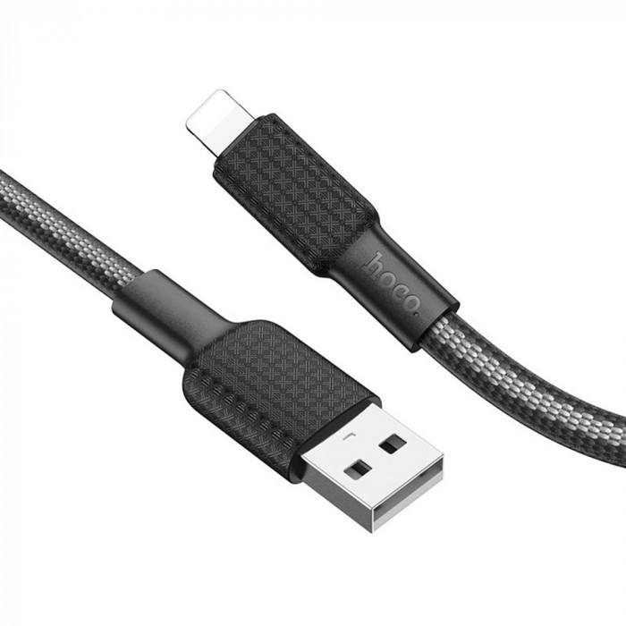 HOCO - Cablu de date (X69 Jaeger) - USB-A la Lightning, 12W, 2.4A, 1.0m - Negru / Alb