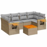 Cumpara ieftin Set canapele de gradina, 7 piese, cu perne, bej, poliratan