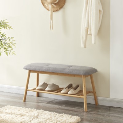 Suport pantofi, en.casa, PXLR-0120 Romnitz, 45 x 90 x 30 cm, bambus, natur, gri, cu banca pentru sezut HausGarden Leisure foto