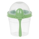 Caserolă Plastic, Model Take Away Snack, Culoare Verde Mentă, Capacitate 0,5L, Diametru 10cm, &Icirc;nălțime 14cm, Cu Lingură Incorporată, Oem