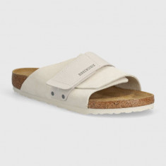 Birkenstock papuci din piele Kyoto barbati, culoarea alb, 1024535
