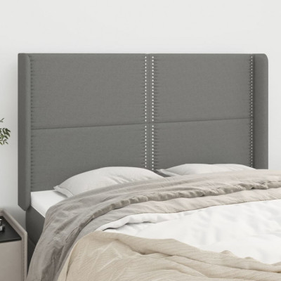 vidaXL Tăblie de pat cu aripioare gri &amp;icirc;nchis 147x16x118/128 cm textil foto