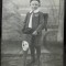 Fotografie tip carte postala, baiatelul Will, in prima zi de scoala, perioada interbelica