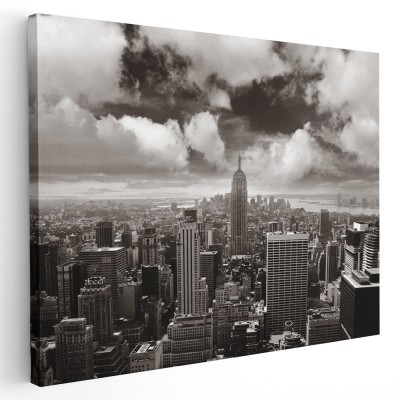 Tablou vedere asupra Manhattanului, New York, alb, negru 1539 Tablou canvas pe panza CU RAMA 60x80 cm foto
