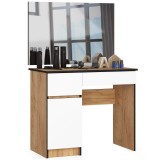 Masa de toaleta/machiaj, 2 sertare stanga, cu oglinda, dulap, alb si stejar, 90x50x77/142 cm, Akord Furniture Factory