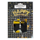 Perdea Decorativă Petrecere, Model Pătrate Negre, Folie Aurie &quot;Happy Birthday&quot;, 1x2m, Oem