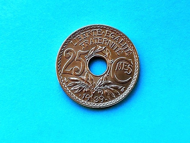 25 Centimes 1939 Franta-Calitate -Luciu de batere-OFERTA!!