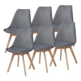 Set 6 scaune dining tapitate gri din cord, cu picioare din lemn