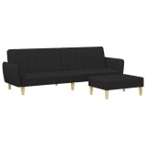 Canapea extensibila cu taburet, 2 locuri, negru, textil