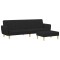 Canapea extensibila cu taburet, 2 locuri, negru, textil