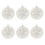 Set Globuri de Crăciun, Model Fulg, Glitter Irizat, 6 Bucăți, Culoare Albă și Argintie, Dimensiune 8cm, Oem