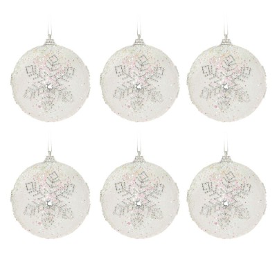 Set Globuri de Crăciun, Model Fulg, Glitter Irizat, 6 Bucăți, Culoare Albă și Argintie, Dimensiune 8cm foto