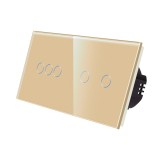 Cumpara ieftin Intrerupator touch triplu + dublu din sticla, auriu, Luxion