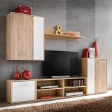 Cumpara ieftin Set mobilier TV, 5 piese, alb/stejar sonoma, lemn prelucrat