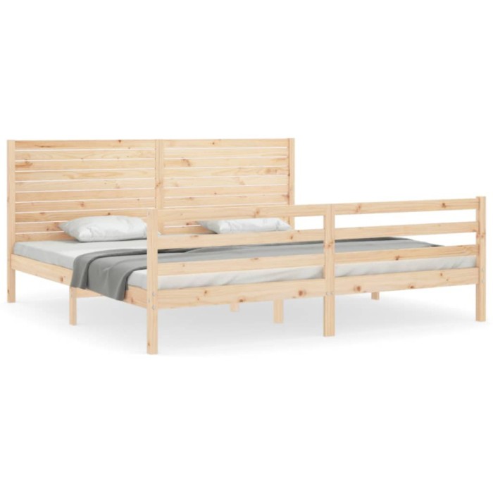 Cadru pat cu tablie 200x200 cm, lemn masiv de pin