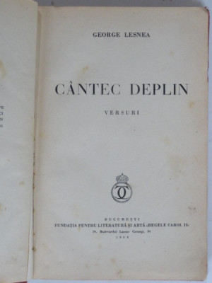 Cantec Deplin , George Lesnea , 1934 (cu dedicatie) foto