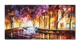 Cumpara ieftin Tablou pictat manual gigant, Peisaj citadin, impresionist, 140x70cm ulei pe panza in cutit efect 3D, gata de expus pe perete