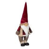 Figurina decorativa gnom Mos Craciun, 70 cm, poliester, vesta blana, palarie tricotata rosie