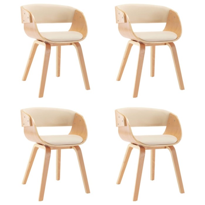 Scaune de bucatarie, 4 buc, crem, lemn curbat &amp; piele ecologica