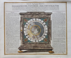 IOHANN BAPTISTAE HOMANNS - Ceas astronomic, Inventie noua. Gravura circa 1720 foto