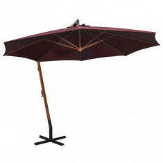 vidaXL Umbrelă suspendată cu stâlp, roșu bordo, 3,5x2,9 m, lemn brad