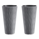 Cumpara ieftin Set 2 ghivece de flori, Sandy Slim, rotunde, inalte, 39x70.8 cm, gri, Prosperplast
