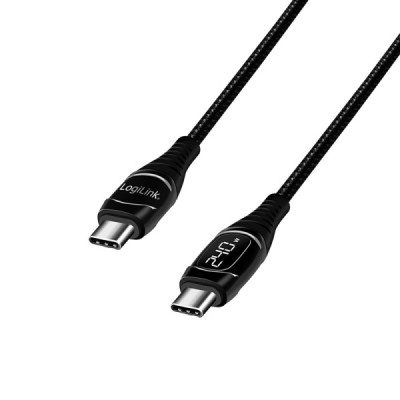 CABLU alimentare si date LOGILINK, pt. smartphone, USB 2.0, USB Type-C (T) la USB Type-C (T), 2m, PD 240W, OLED Display, conectori placati cu nichel, foto