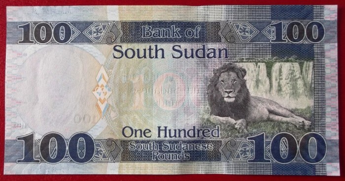 South Sudan 100 Pounds 2019 P-15 fauna leu UNC necirculata **