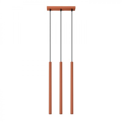 Lampă Suspendată Pastel Ocru Roșu Oțel 3 Becuri Tub Modern De Interior foto
