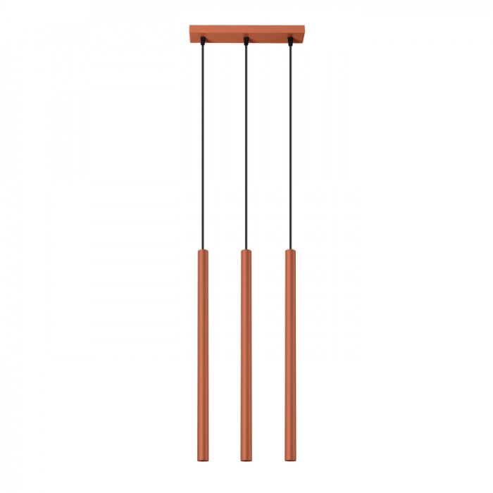 Lampă Suspendată Pastel Ocru Roșu Oțel 3 Becuri Tub Modern De Interior