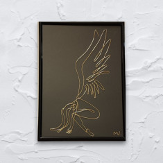 Inger, tablou din fir continuu de sarma placata cu aur, 21×30 cm