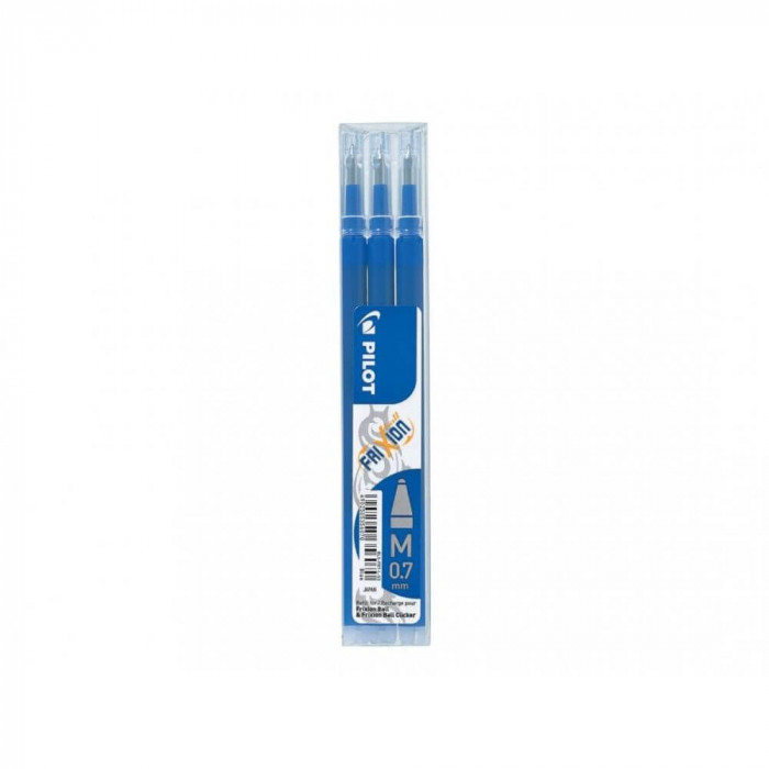 Set 3 Rezerve Roller PILOT Frixion, 0.7 mm, Albastru, Rezerve Rollere cu Gel Termosensibil, Rezerve pentru Rollere 0.7 mm, Rezerva pentru Roller PILOT