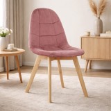 Cumpara ieftin Scaun bucatarie/living, Artool, Bora, catifea roz inchis, picioare lemn natur, 44.5x54x81.5 cm