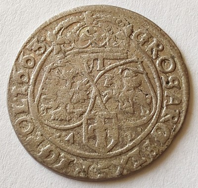 (A787) MONEDA DIN ARGINT POLONIA - 6 GROSZY GROSI 1663, IOAN II CASIMIR VASA, CRACOVIA foto