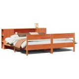 Cumpara ieftin Pat cu biblioteca fara saltea maro 200x200 cm lemn masiv de pin