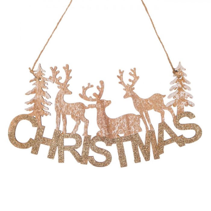 Decorațiune Suspendabilă Crăciun, Reni, Glitter Auriu, 22 cm
