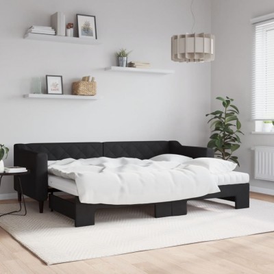 Gossi pat de zi cu extensie si saltele, negru, 80x200 cm, textil foto
