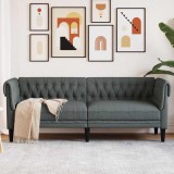 vidaXL Canapea Chesterfield Gri &icirc;nchis 201.5 x 74.5 x 74.5 cm țesătură