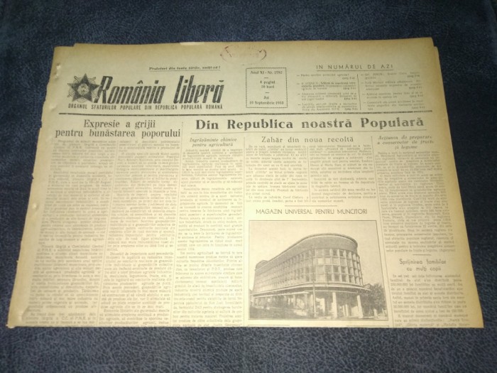 ZIARUL ROMANIA LIBERA 10 SEPTEMBRIE 1953