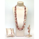 Cumpara ieftin Set bijuterii placat aur roz cuarț roz și perle de cultură: colier, brățară, cercei Argint 925 Made in Italy