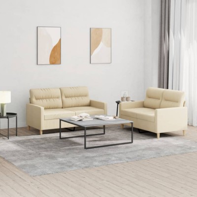 vidaXL Set de canapele cu perne, 2 piese, crem, textil 3201570 foto