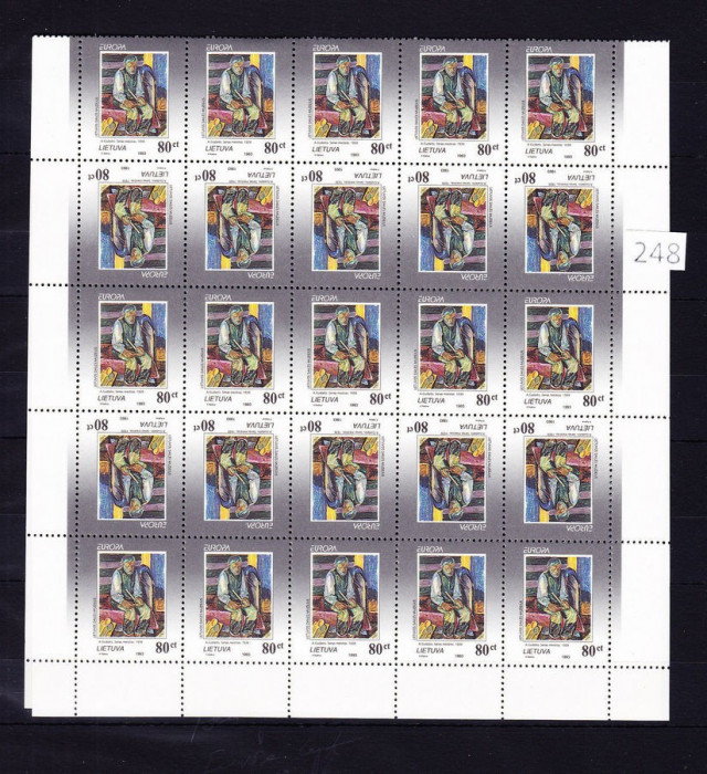 Lithuania 1993 50 x Europa CEPT Modern art in fold block Mi.544 MNH CA.025